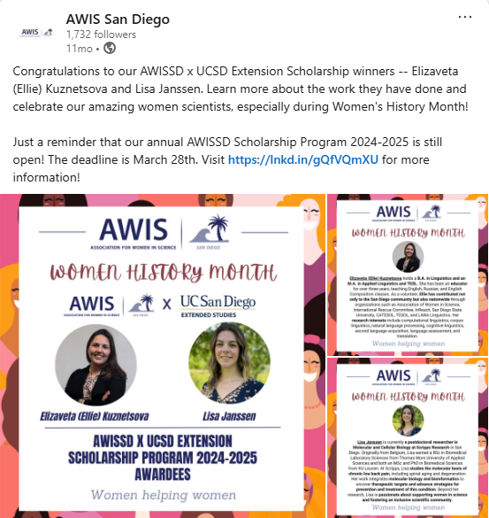 AWIS San Diego scholarship winners post