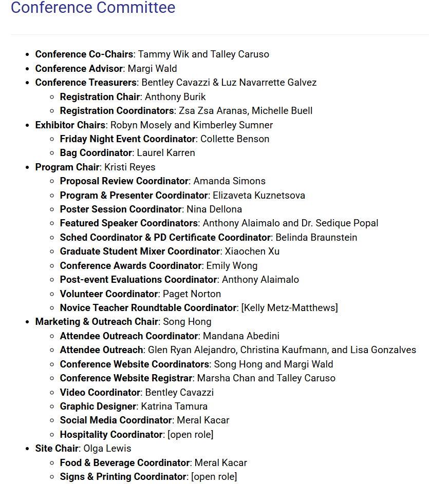 CATESOL Conference Committee Appreciation