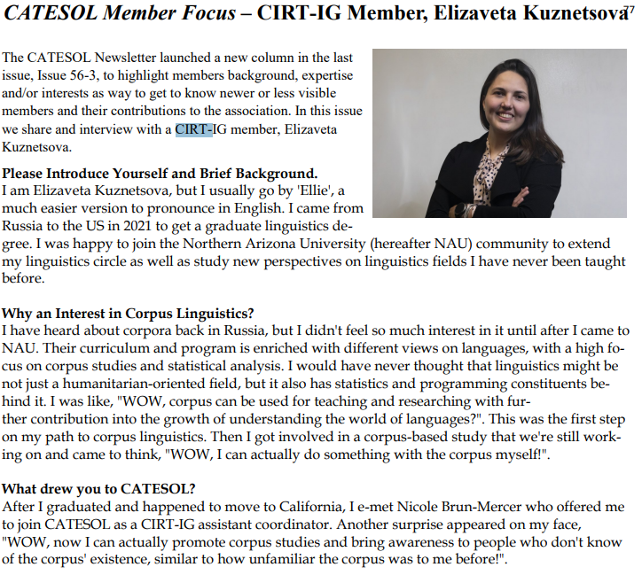CATESOL Newsletter member focus