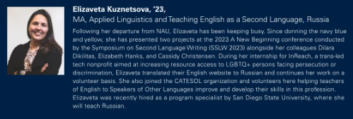 NAU CIE Alumni Newsletter post featuring Ellie Kuznetsova