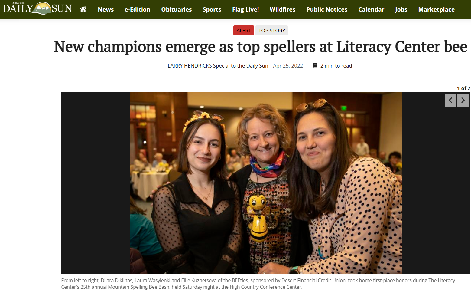 Arizona Daily Sun article on spelling bee champions