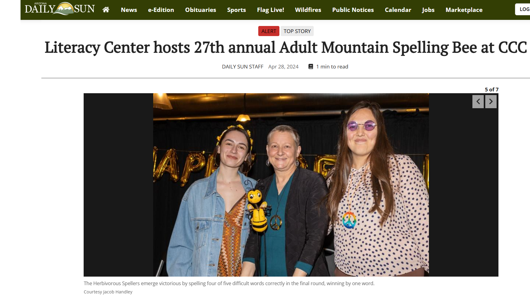 Arizona Daily Sun article about the Literacy Center spelling bee